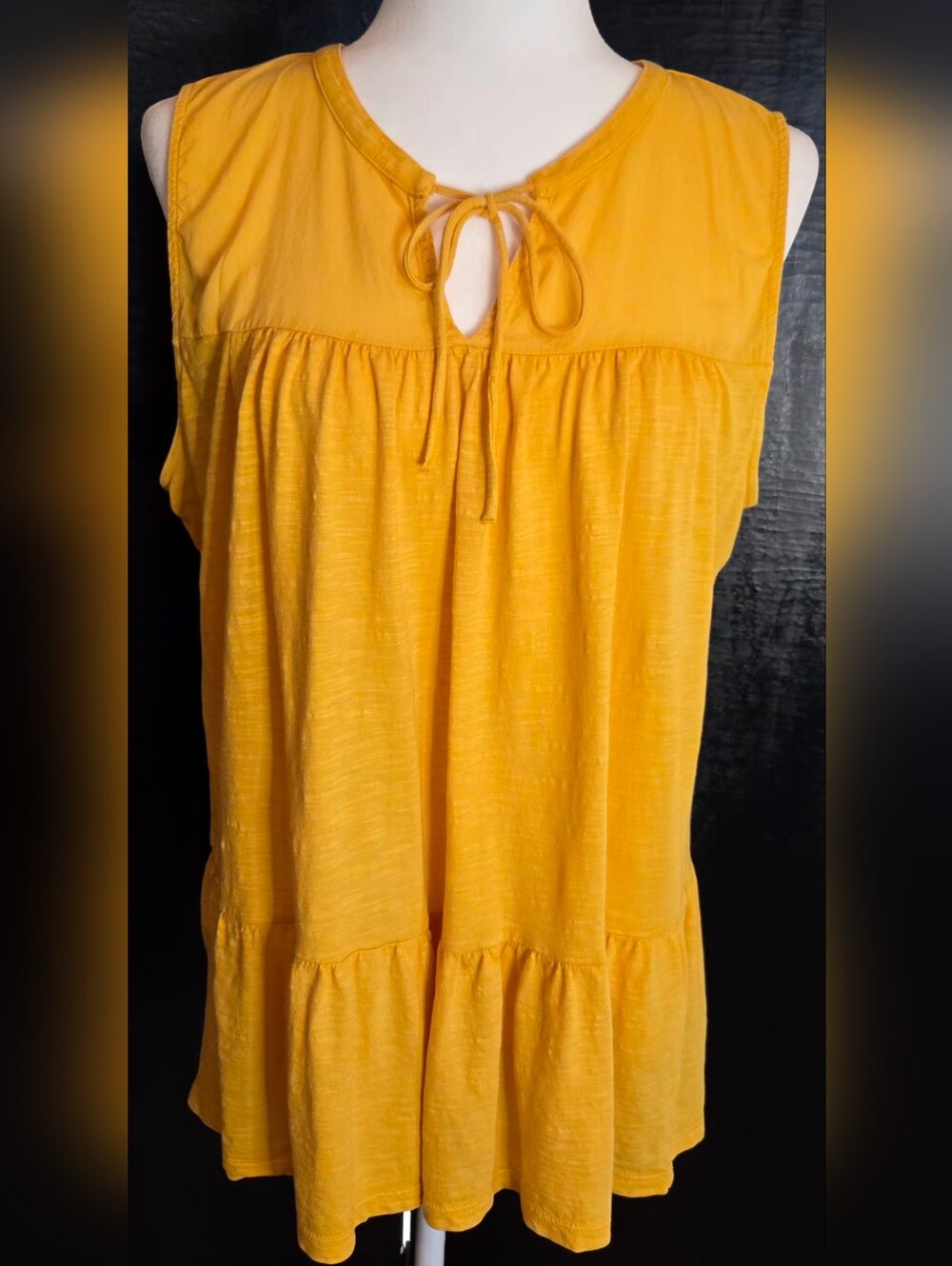 Style & Co Yellow Tiered Sleeveless Tunic Top L